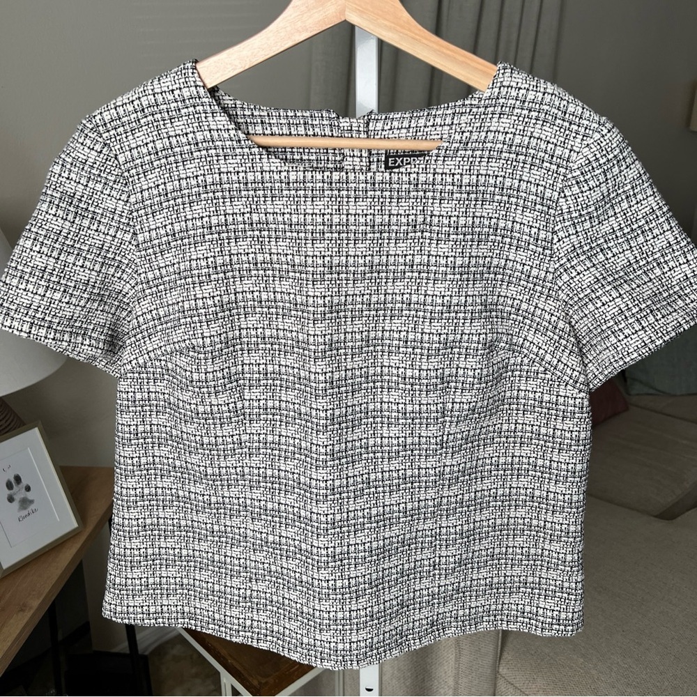 Express Black and White Textured Blouse